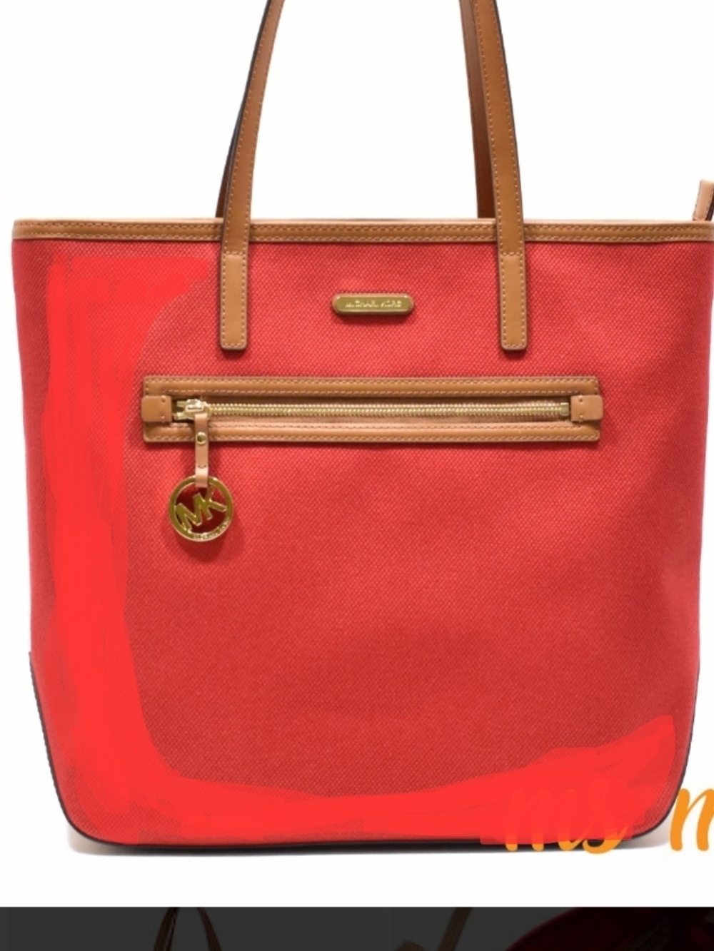 Michael Kors Orange Canvas Tote with Yellow-Tan Trim